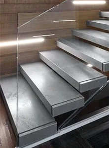 Отделка металлической лестницы микроцементом Отделка металлической лестницы микробетоном